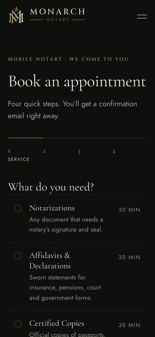 Monarch Notary booking on a phone